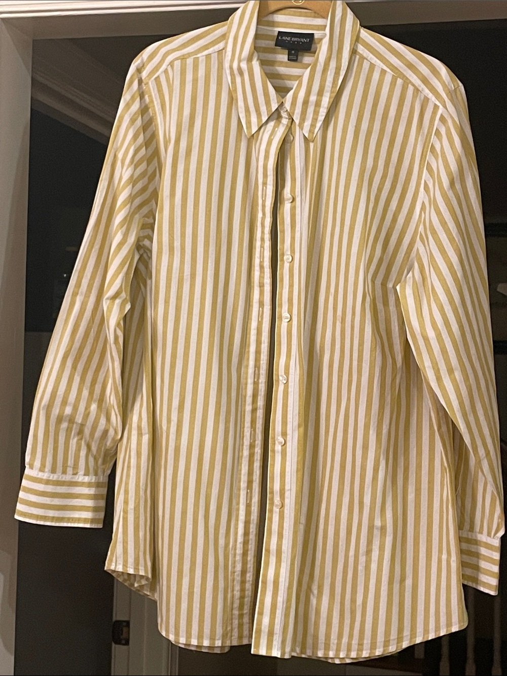 Lane Bryant Yellow and White Striped Button-Down Shirt